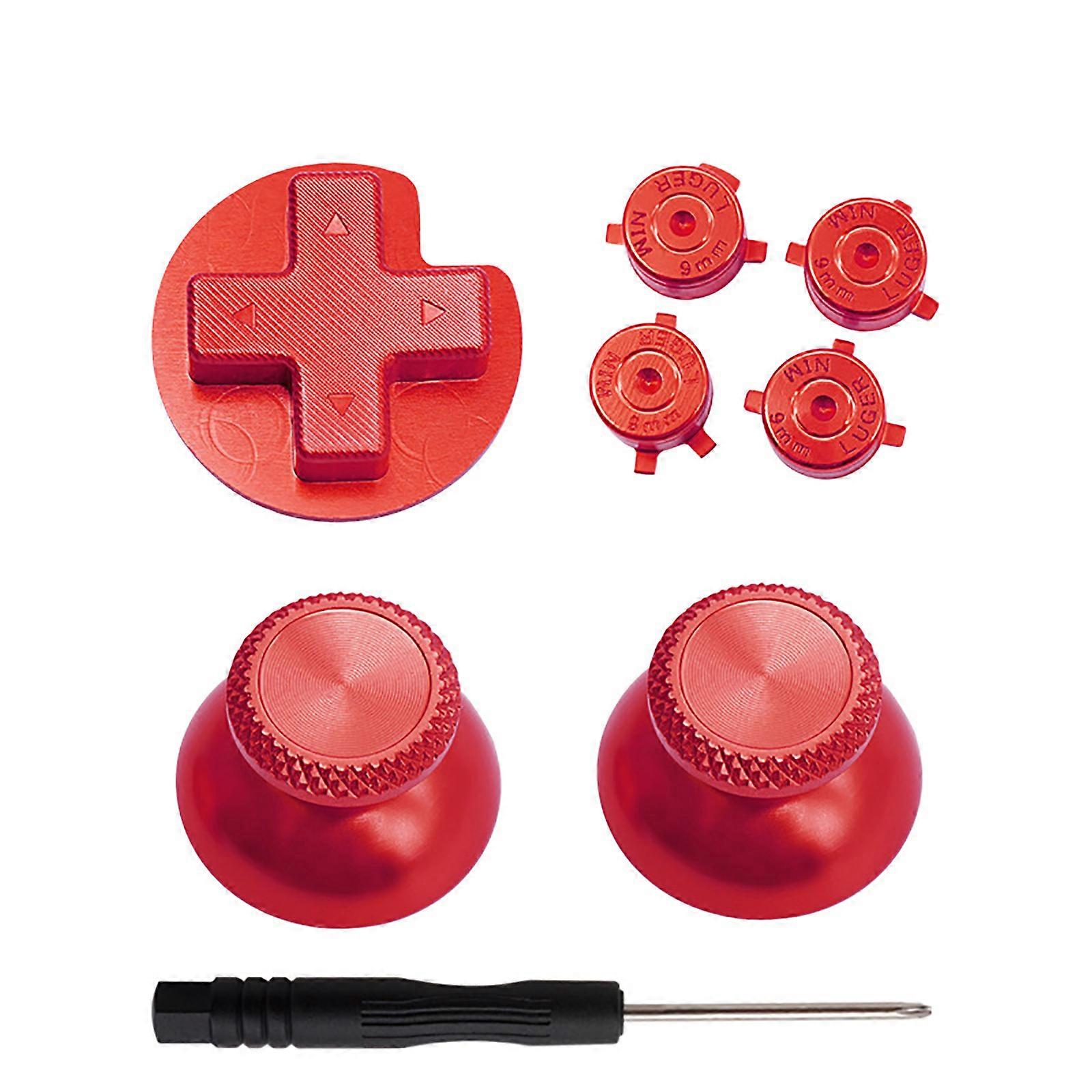 Metal Thumb Stick Keys for Switch Pro Controller Replacement ABXY Trigger Buttons Mushroom for Head with Tool  Red