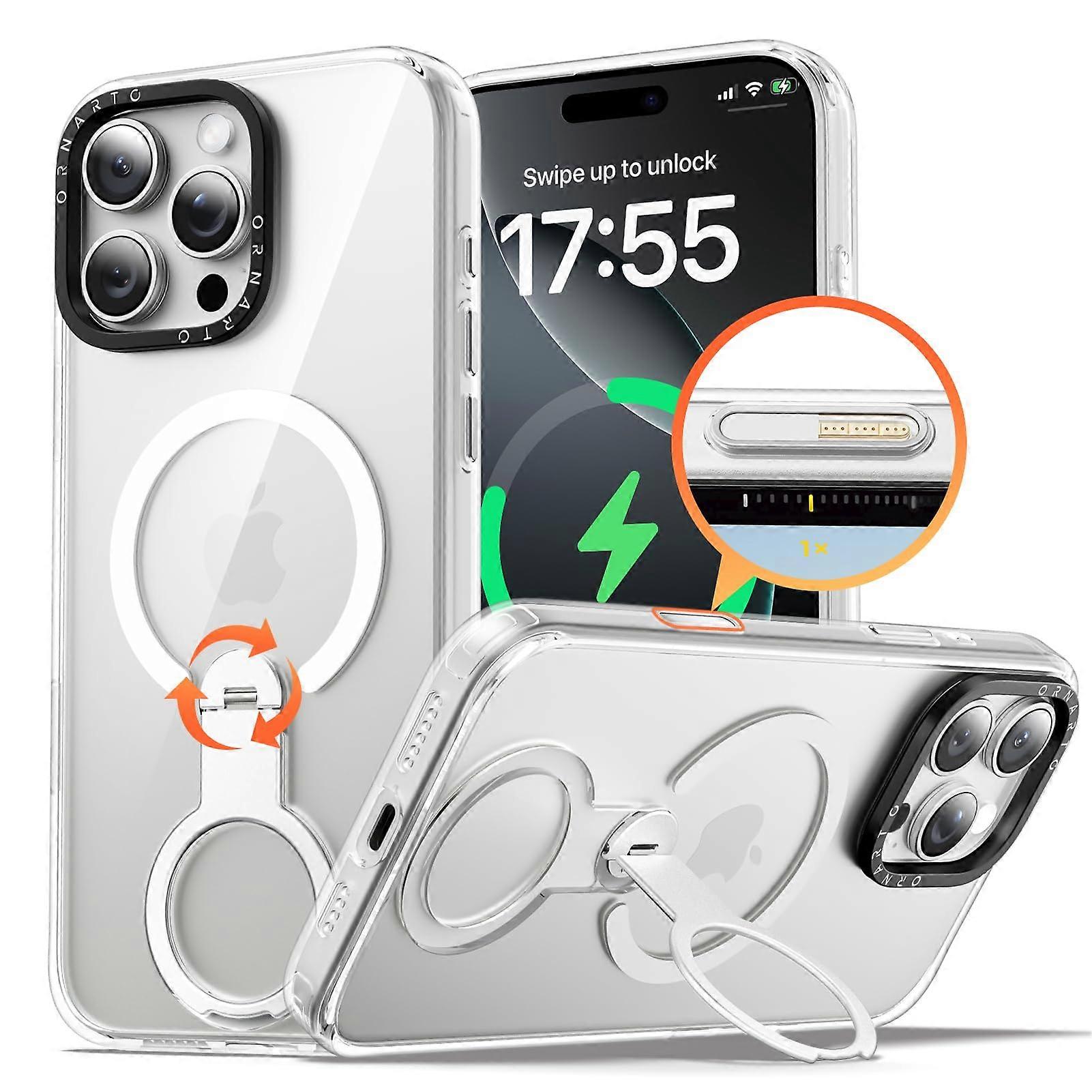 for iPhone 16 Pro Case MagSafe Compatible 360 Rotating Stand Clear Camera Control Military-Grade Protection