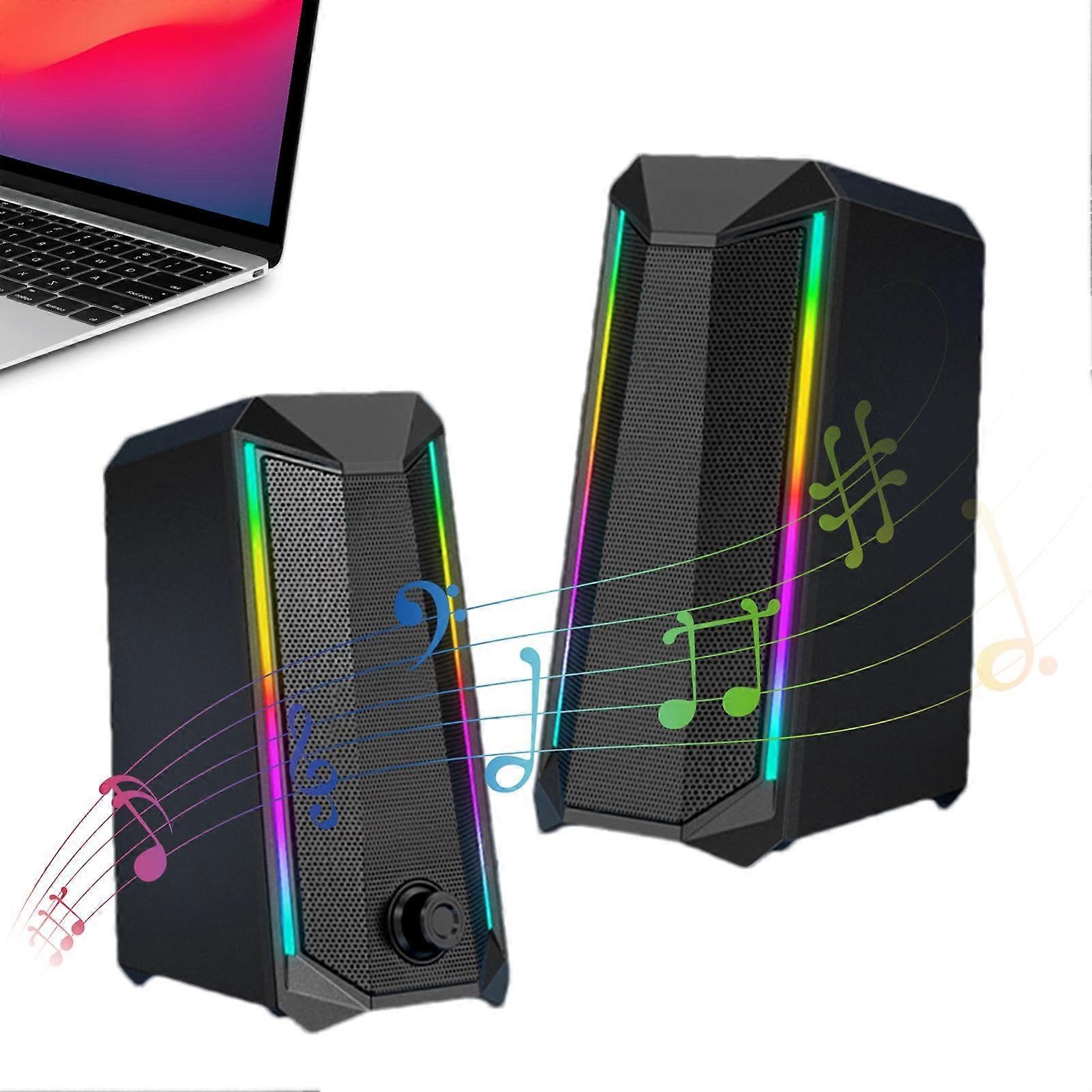 RGB Computer Speakers, 2pcs RGB Desktop Speakers, USB Powered RGB Speakers with Enhanced Sound