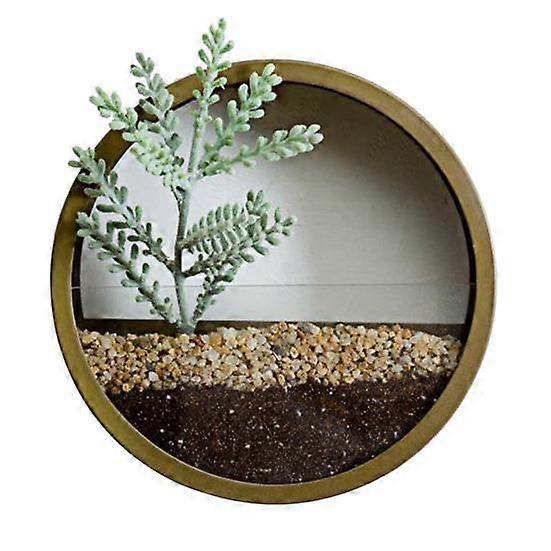 Wall Mount Flowerpot with Artificial Plants Metal Round Frame Planter Pot Simulated