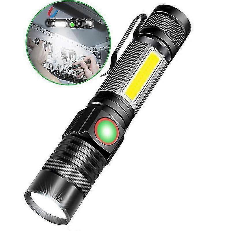3 in 1 Flashlight, USB Rechargeable LED Flashlight, Zoom Magnet, 4 Modes COB Waterproof Work Light (1pcs)