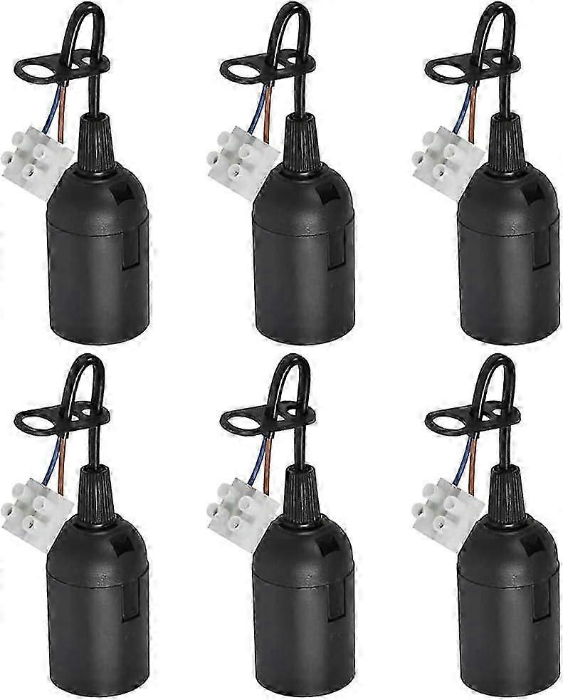 E27 Replacement socket 2A 250V Lamp socket with cable (max. 60W) Black renovation socket Site socket - 6 pieces