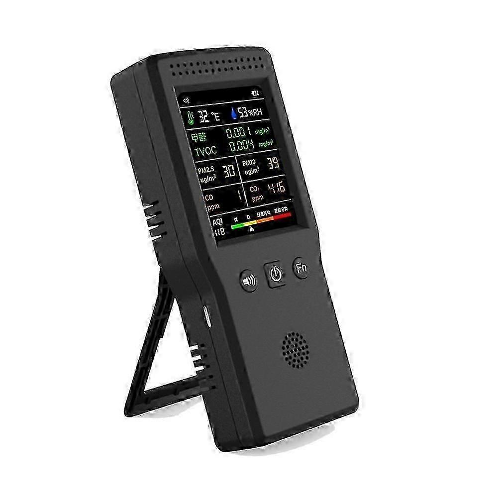 9 i 1 luftkvalitetsdetektor LCD-skærm PM2.5 PM10 HCHO TVOC CO CO2 Temperatur Fugtighed Luftkvalitetsmonitor Sort js