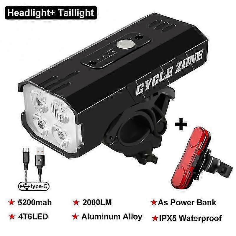 4T6 Bicycle Light Rechargeable LED Cycling Flashlight For Bike Lantern Front And