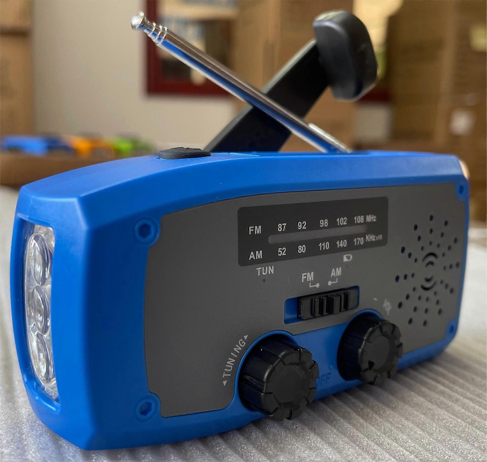 Emergency Hand Crank Solar Radio With LED Flashlight 2000mAh Portable AM/FM Weather Radio For Outdoor Use /blue