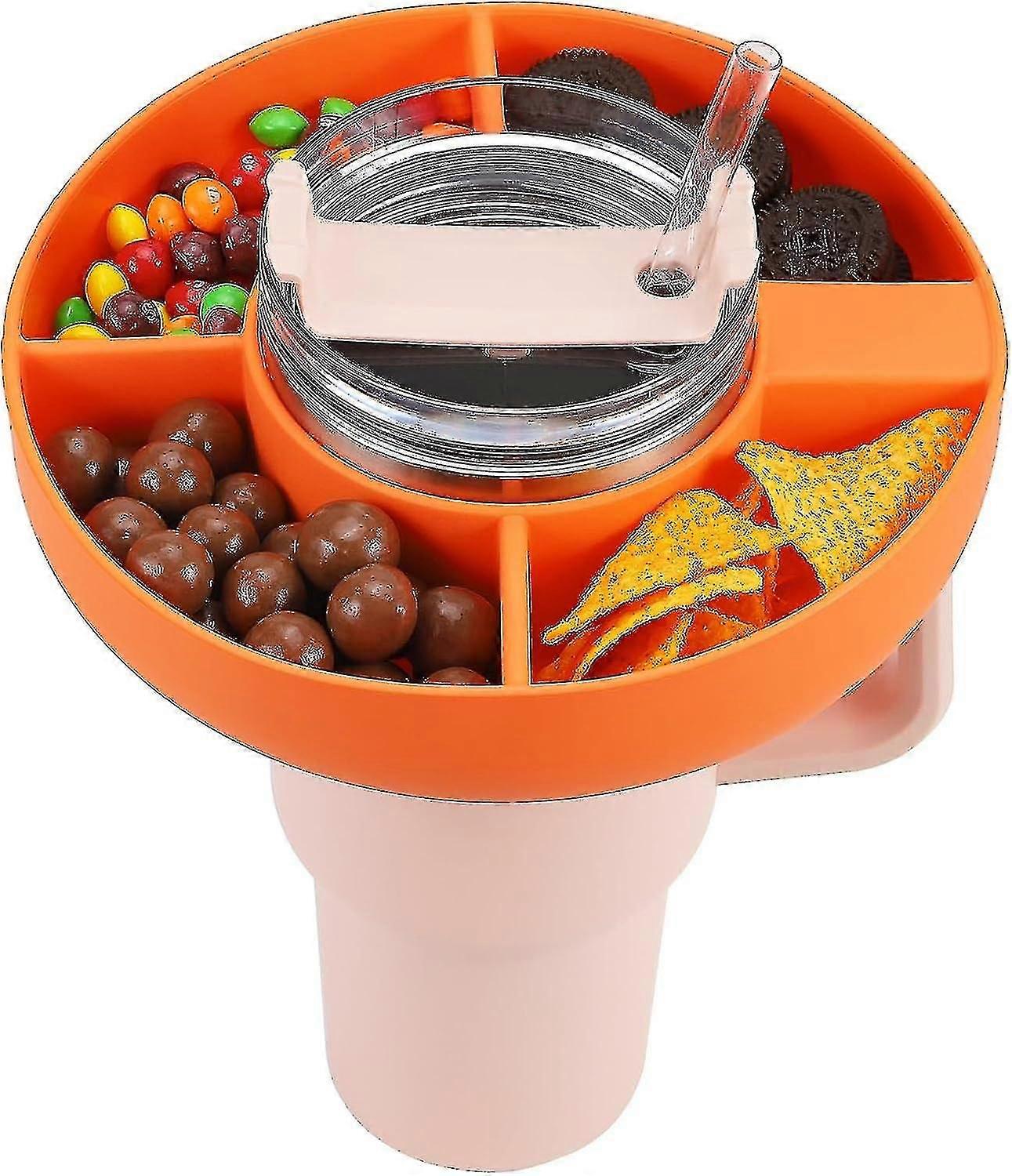 4farve/silikone snackskål til Stanley Cup 40 oz med håndtag, snackbakke til stanley tumbler 40 oz, 4 rum genanvendelig snackring