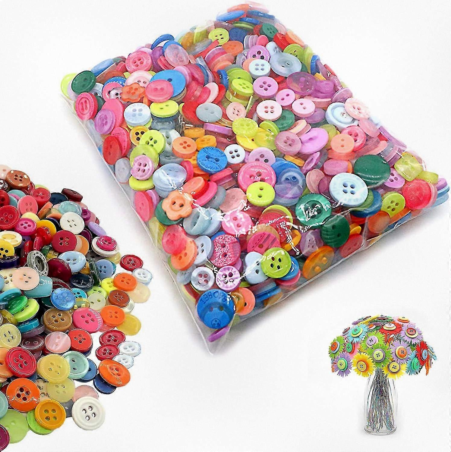 Assorted Round Resin Buttons for Crafting - 1000 Pieces Set