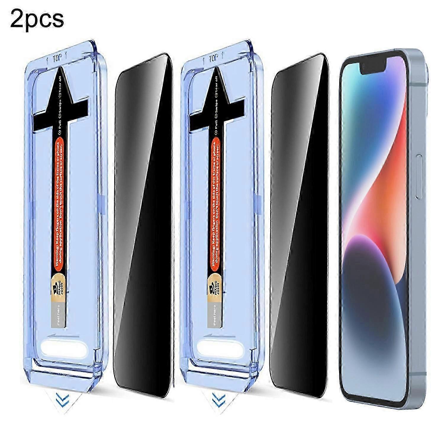 2 Sets For iPhone 14 Plus 13 Pro Max Anti Spy Tempered Glass Screen Protector with Automatic Dust Re