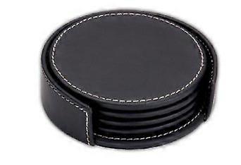 Black Leather Round Coaster Set Waucusa1245