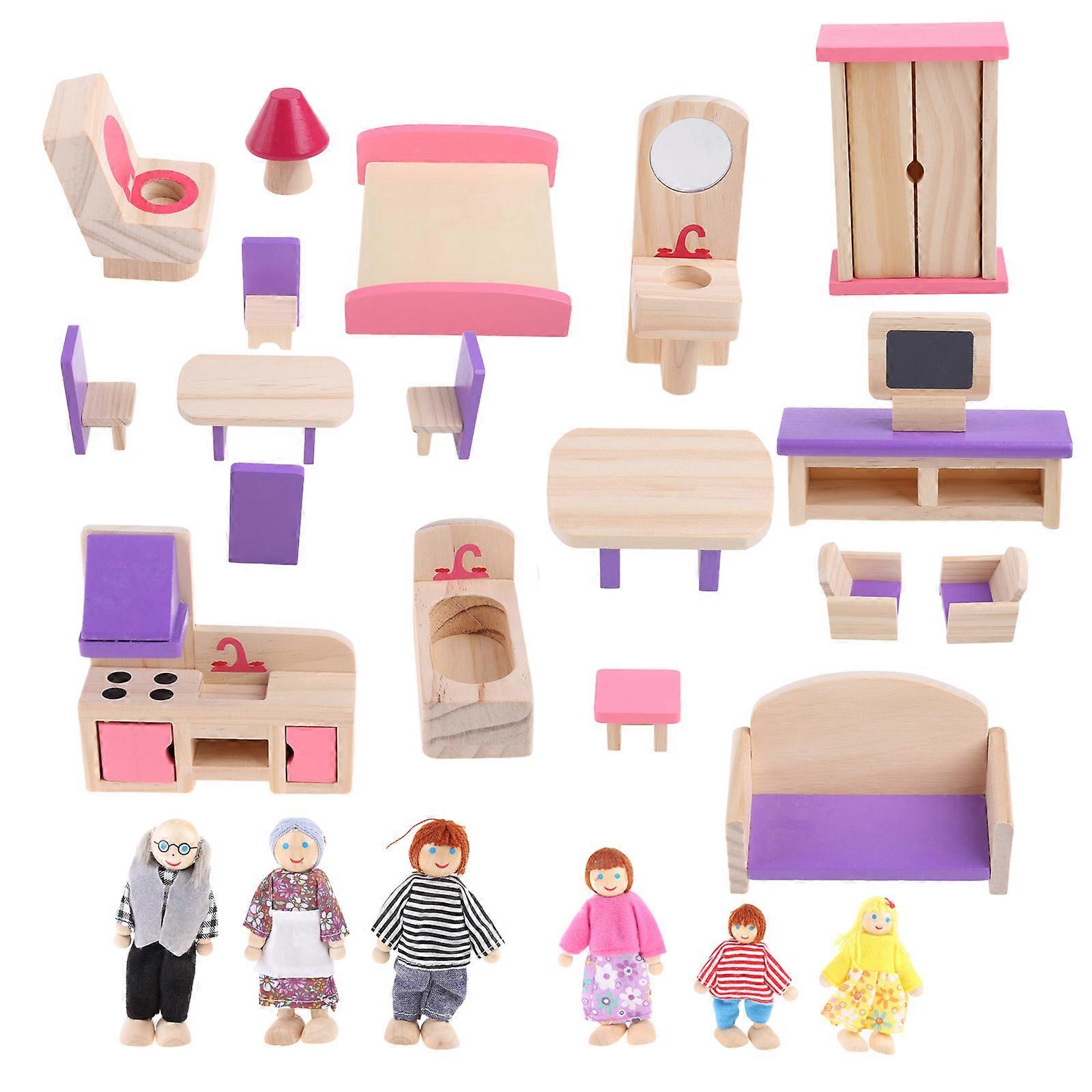 木製ドールハウス家具セット教育用ふり遊びおもちゃドールハウスキッチンミニチュアドールハウス家具おもちゃ
