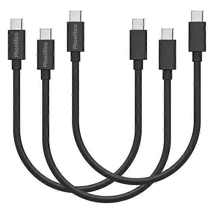 Lot of 3 Cables 20cm USB-C to USB-C Black for Xiaomi Mi 10 / Mi 10 PRO / Mi 10 LITE Phonillico®