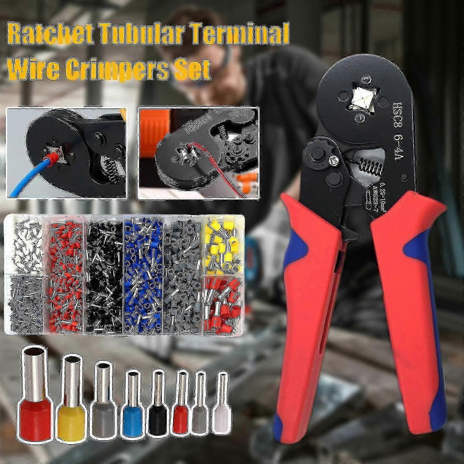 Ratchet Tubular Terminal Wire Crimpers Tool Set( Color : 800pcs Terminals )