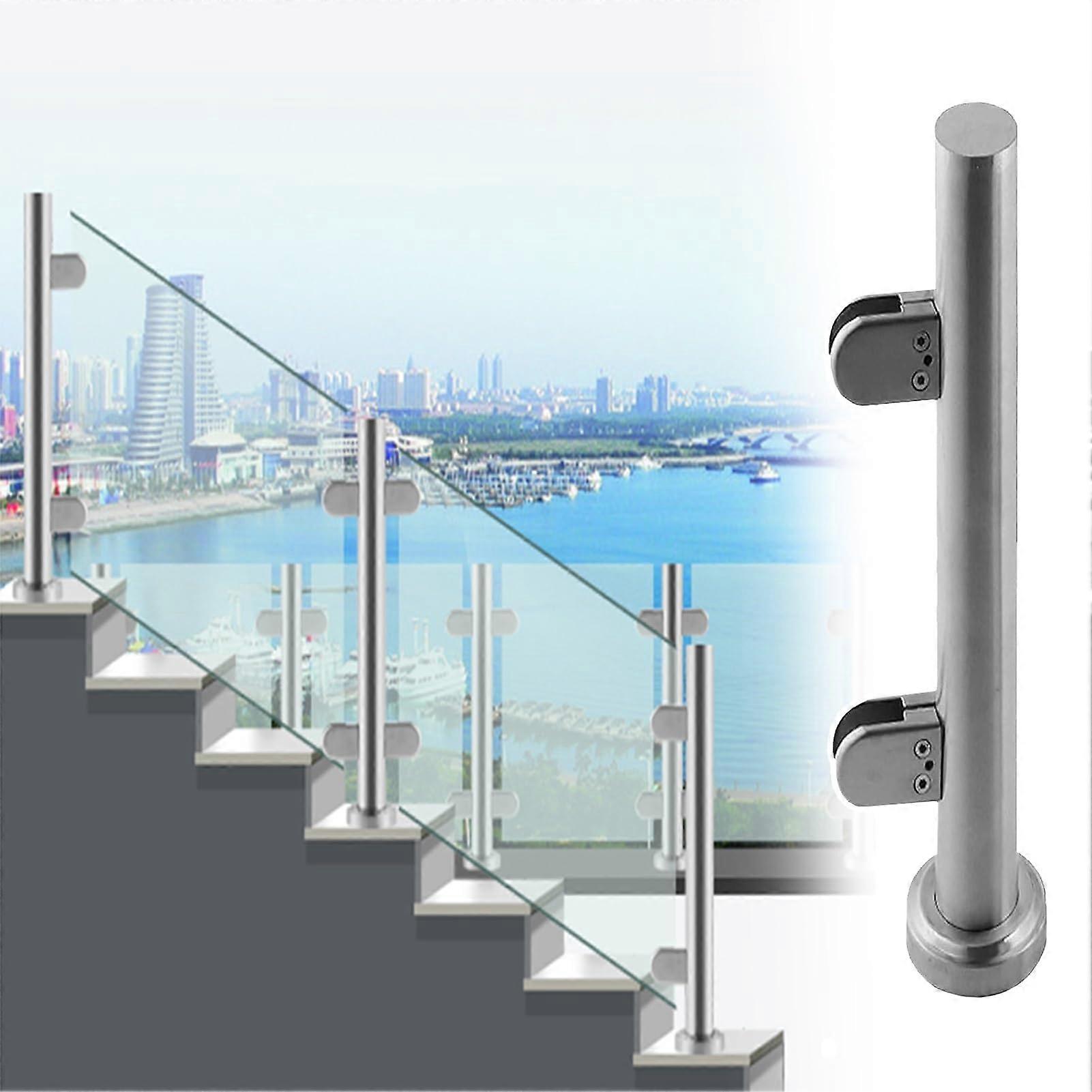 Highquality silver glass railing post for stairs, round pipe connector, 135 cm height Ref: 3922