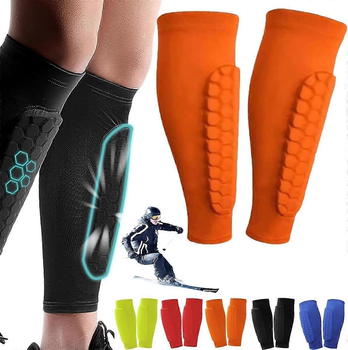 Shields Shin Guards 2.0 for Football and Skiing, Adult Shin Pads with Protective Socks, Orange Size L