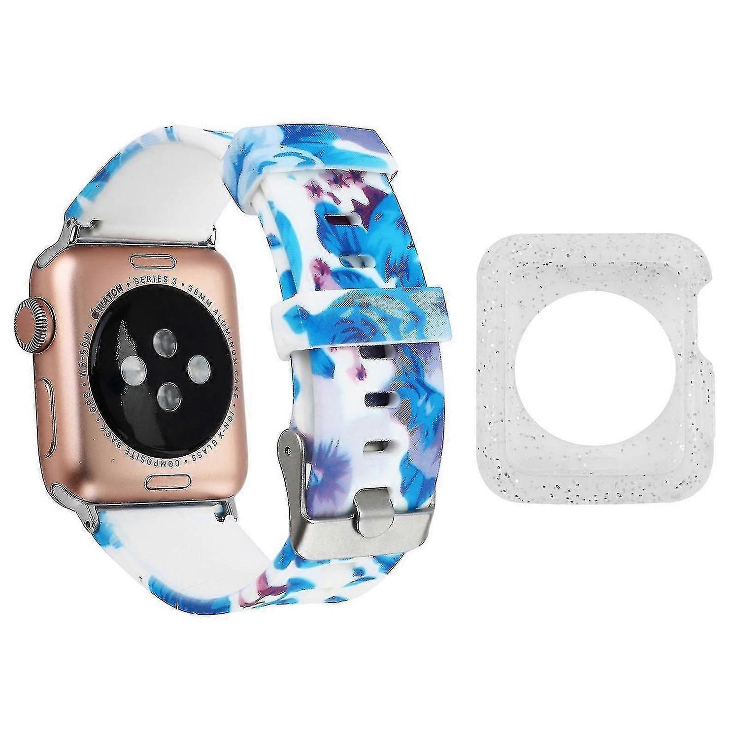 Compatible With Apple Watch Series 1 / 2 / 3 42mm Silicone Watchband With Silver Tpu Case, Pattern P