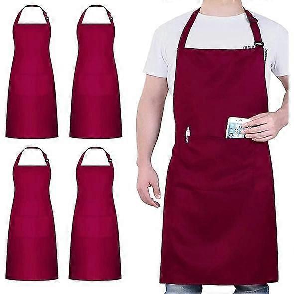 4 Pack Chef Aprons, Apron with 2 Pockets, Adjustable Waterproof Apron for Women, Red