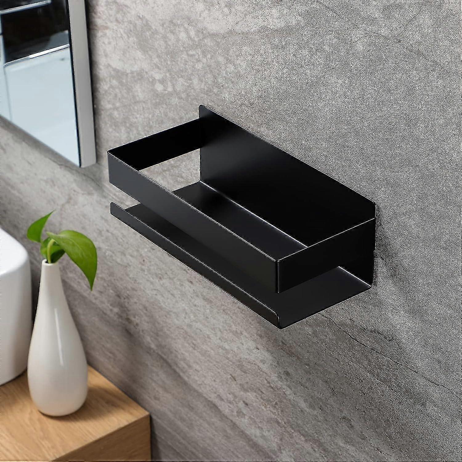 穴あけ不要のシャワー棚、粘着式バスルーム棚 SUS304 ステンレススチール(ブラック)