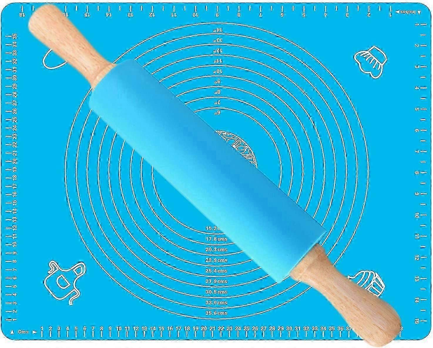 Rolling Pin Pastry Mat Set Large Long Silicone Nonstick Rolling .