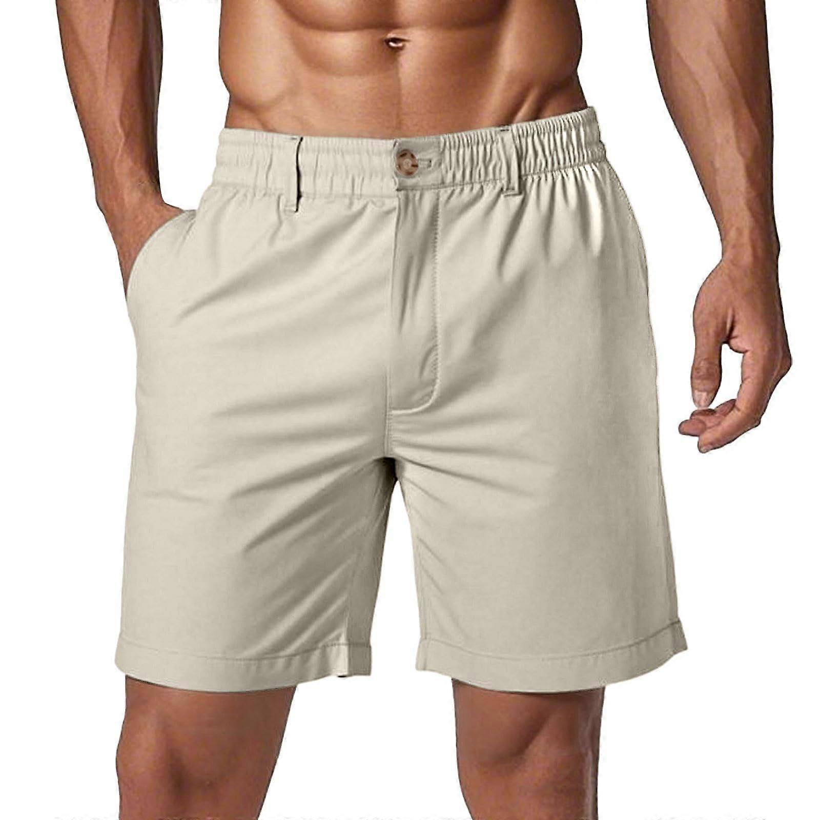 Herren Shorts for everyday, outdoor, beach. Stylish button design, deep pockets. Trendy comfortable spring summer. Beige M.