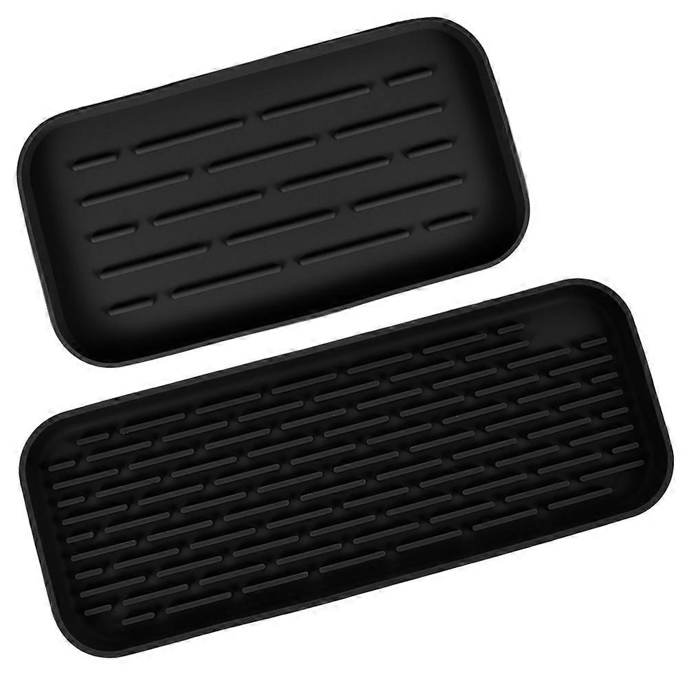 Silicone Sink Organizer Tray Drying Bathroom Accessories Rectangular Shape Black Color 2Pcs