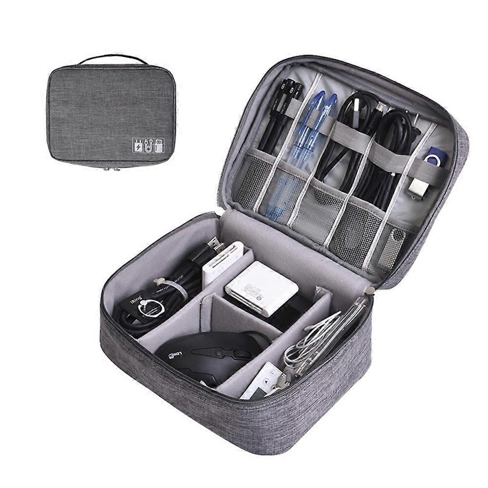 Cable File Bag Scratch-Resistant Polyester Case for Electronic Accessories Devices Grey 24.5*18cm 1Pcs
