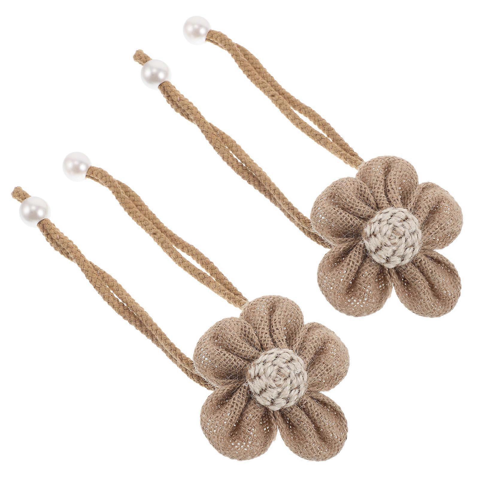 Flower Curtain Tiebacks Boho Design Jute Rope Material Adjustable Length for Bedroom Outdoor Spaces 40.00X10.00X3.00CM 2Pcs