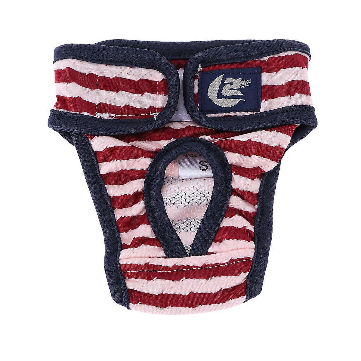 1pc Pet Diaper Sanitary Pants for Female Dog Puppy with Stripe Pattern Tape Menstruation Underwear Clothes Size S Red