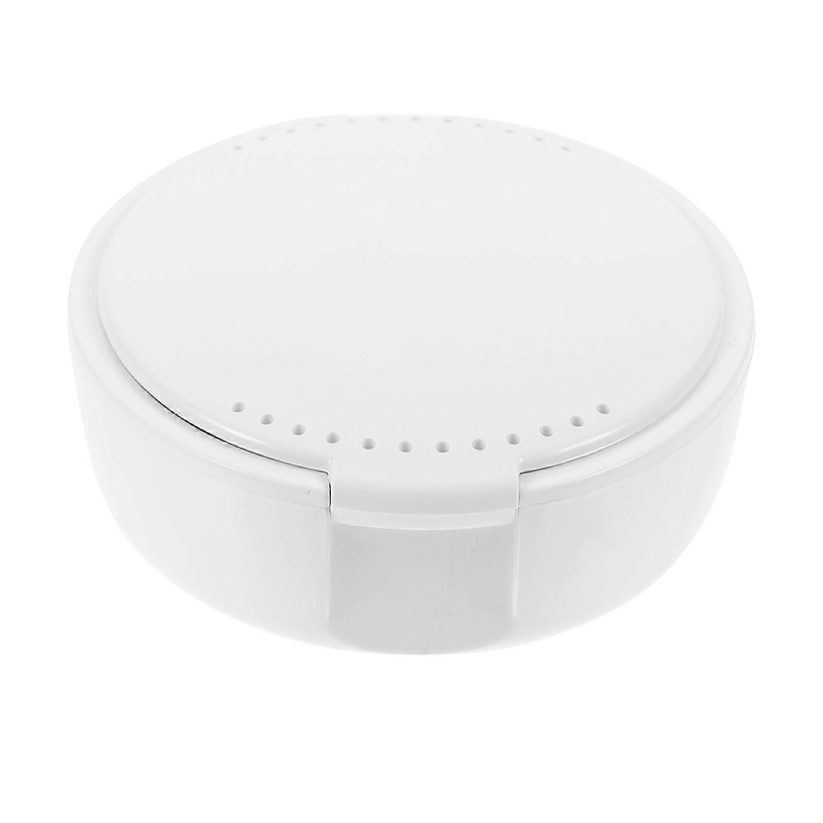 Denture Storage Case with Mirror for Oral Care White PE Material Compact Size
