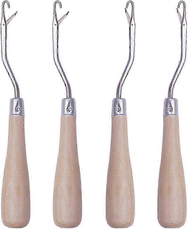 Wool Crochet Wood Braid Crochet Tools for Tapestry and Carpets Making, Embroidery Crafts Decoration Set of 4 Pieces Suitable for Various Cra