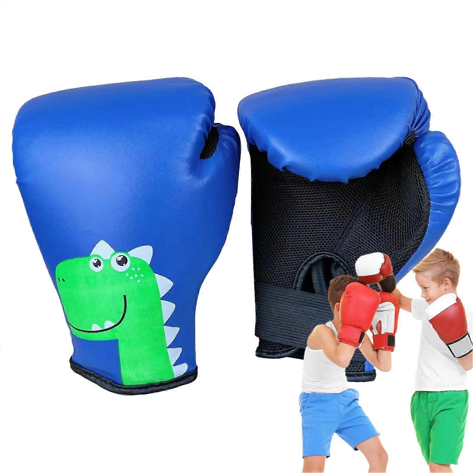 Sparring Gloves for Children, Junior PU Boxing Gloves, Blue Cartoon Pattern Kickboxing Gloves, Punch Bag Gloves
