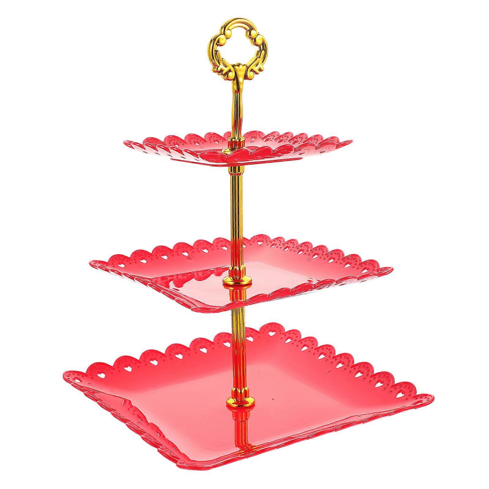 Wedding Stand Holder Easy Assemble Dessert Display Tower for Tea Party Shower Banquet Red Square Candy Tray for Home and Event Use