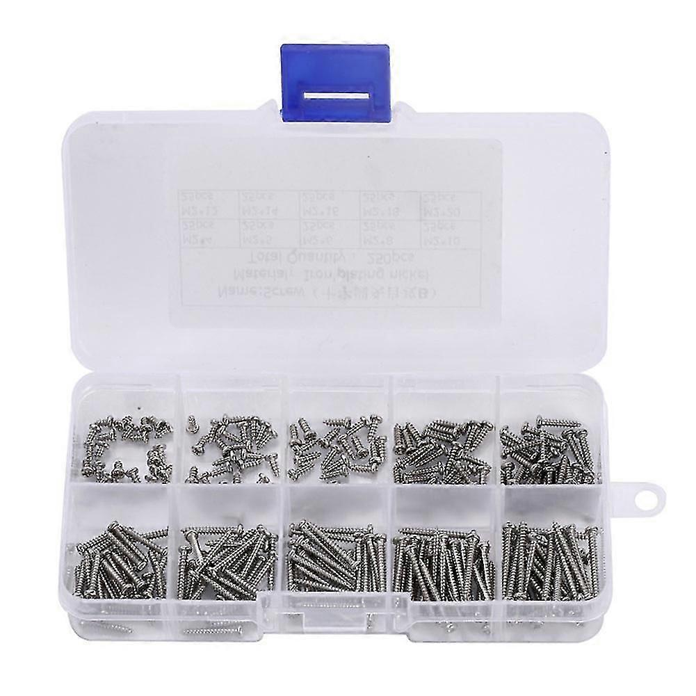 250pcs M2 Cross Round Pan Head Self Tapping Screws Set Assortment Fastener Kits Qinhai