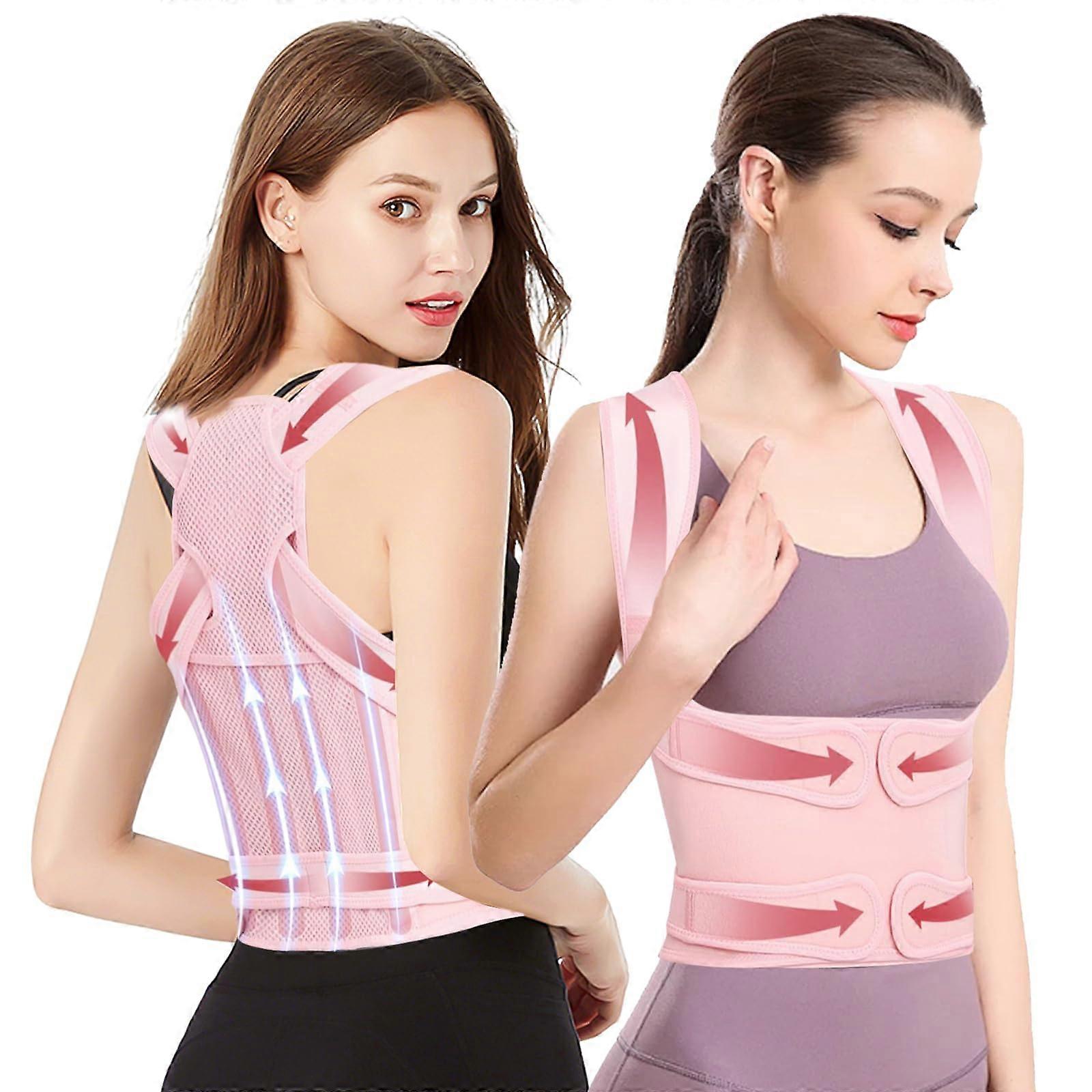 Straight Back Straightener Posture Corrector for Men and Women, Adjustable Back Support Belt Size S (26-34 inches) Pink