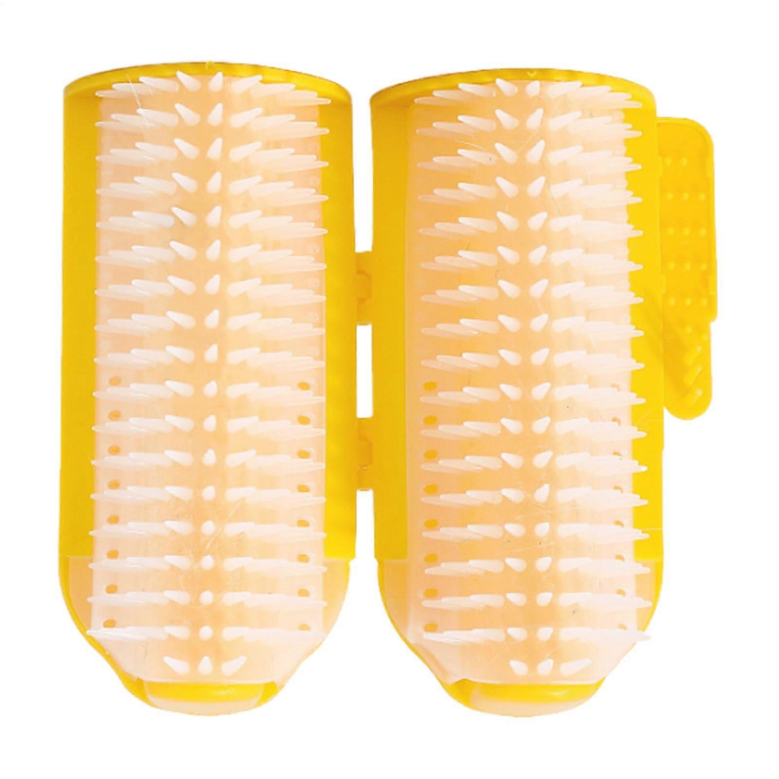 Cat Corner Brush with Catnip, Soft Massage Brush for Kittens and Dogs, Fits on Wall, Desk, or Bookshelf, Yellow