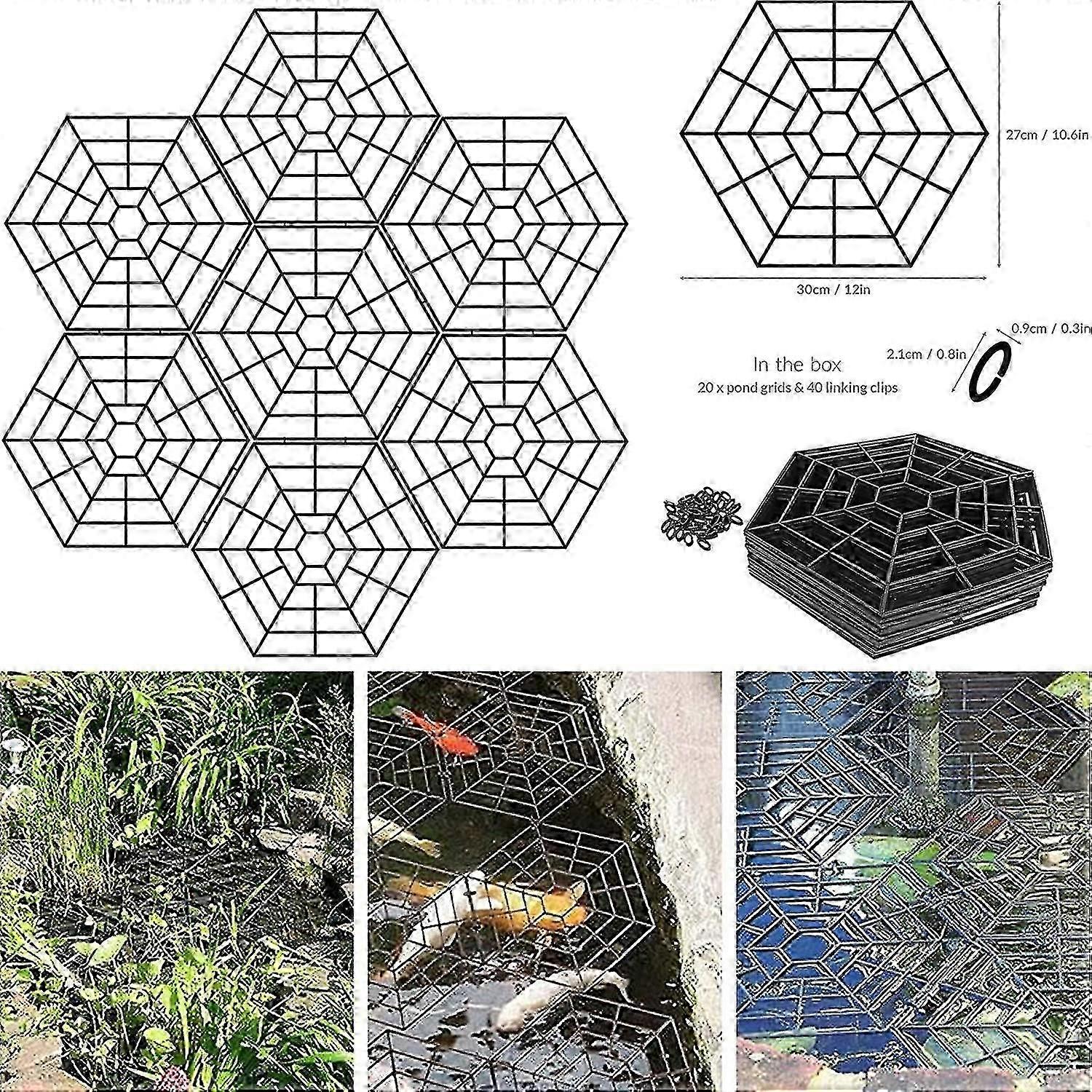 Pond Protectors 20 Pack Plastic Web Hexagonal Pond Guard Netting Floating on Water Resist Herons Racoons Cats Crows Seabirds