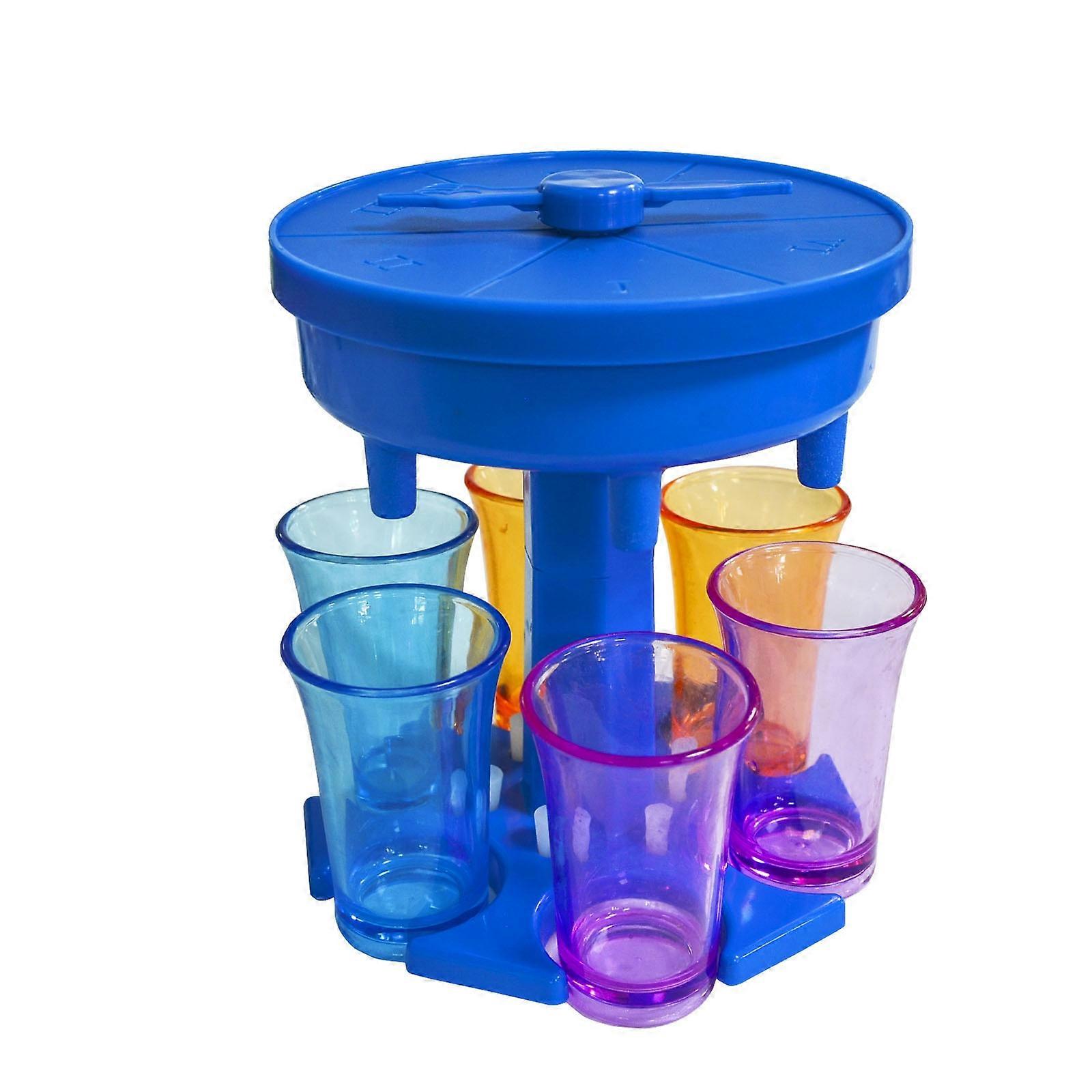 6 Cups Wine Dispenser Automatic Diversion Wine Pourer With Game Turntable, Style: Round Blue with Color Cup