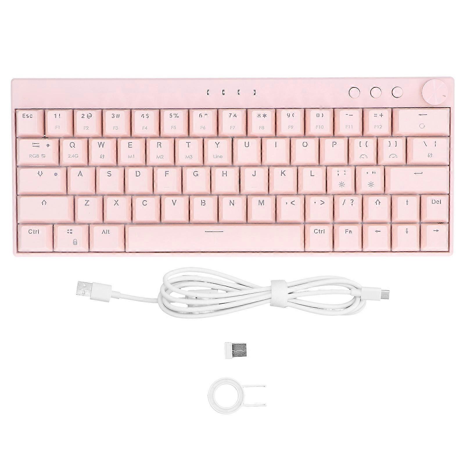 Mechanical Keyboard 64 Key RGB 3 Mode Ergonomic Layout Knob Design Wireless Pink Keyboard for IOS