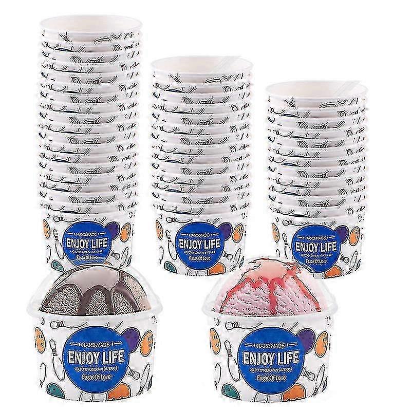 50 قطعة أكواب آيس كريم ورقية ، 200 مل أوعية حلوى يمكن التخلص منها مع أغطية لكعكة الآيس كريم الزبادي المجمد SZRG A-D
