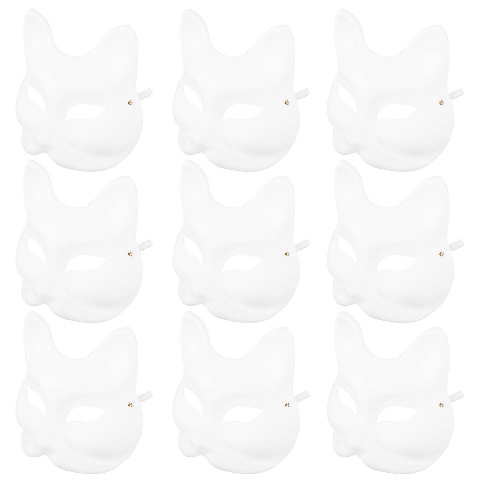 10pcs Japanese Fox Blank Masks for DIY Painting – Creative Animal Masks for Masquerade Parties, Safe Material for Adult Craft Projects