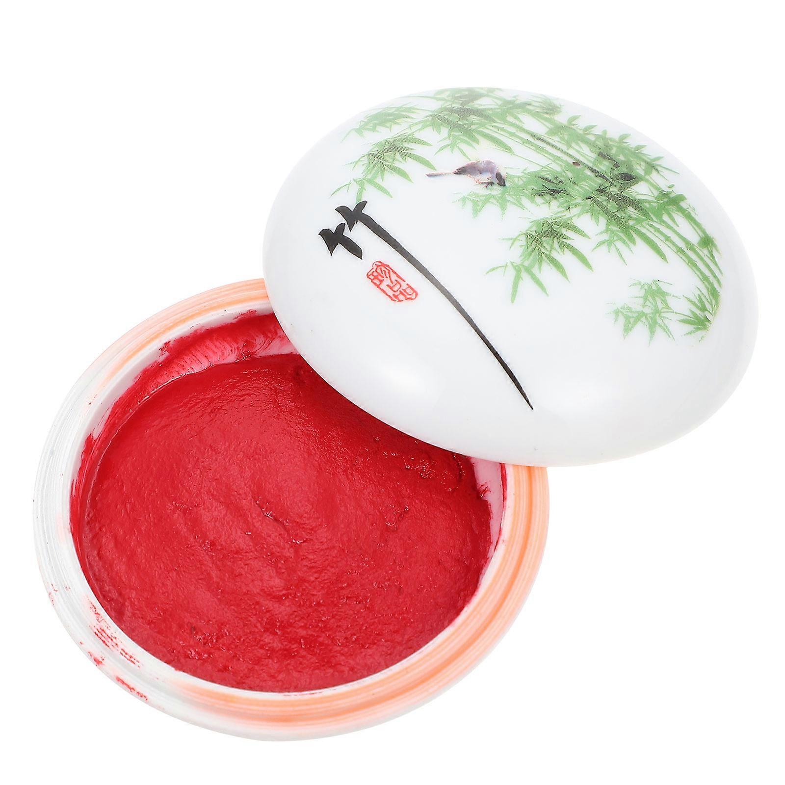 Calligraphy Ink Pad Durable Ceramic Painting Ink Paste for DIY Crafts Red Chinese Calligraphy Scrapbooking Smooth Surface Compact Storage