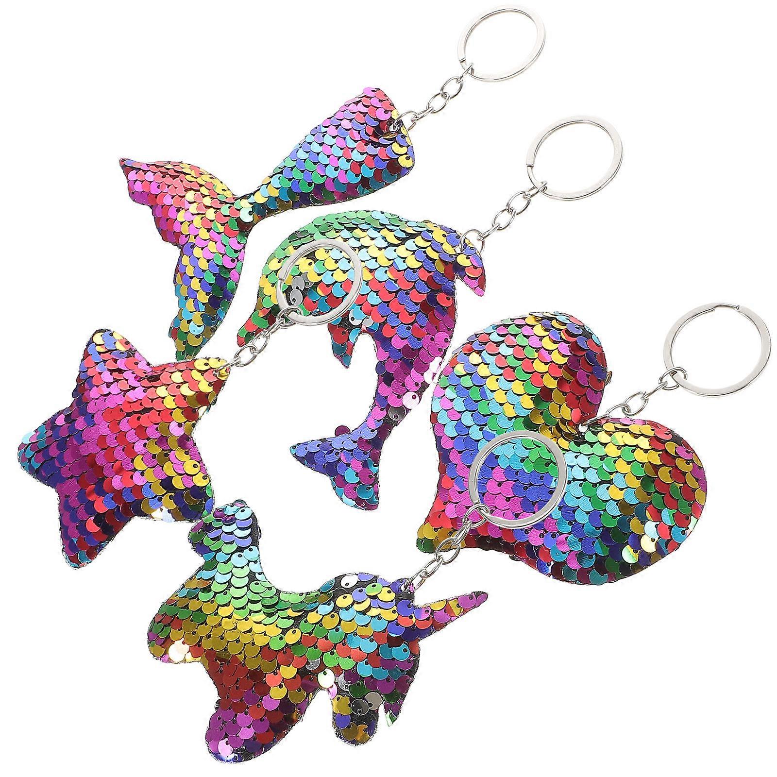 Keyring Hoops Creative Key Rings Sequined Key Chain Multi-Colored Backpack Pendant Square Shape Decoration for Bags and Keys 10Pcs
