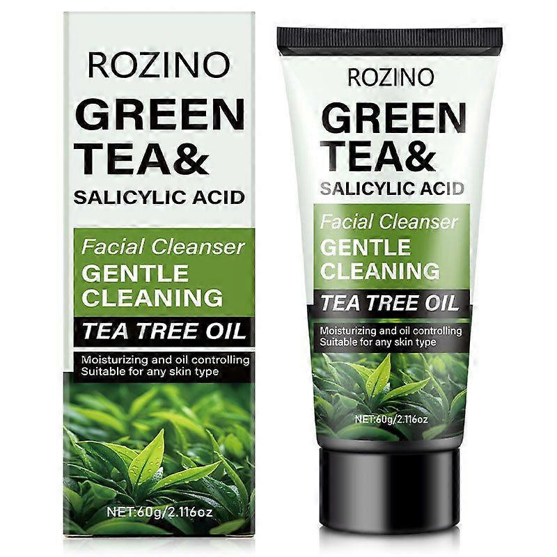 Green Tea & Salicylic Acid Cleansing Foam, Deep Cleansing and Mattifying Face Wash for Oily and Combination Skin, Soothing and Antibacterial Formula f