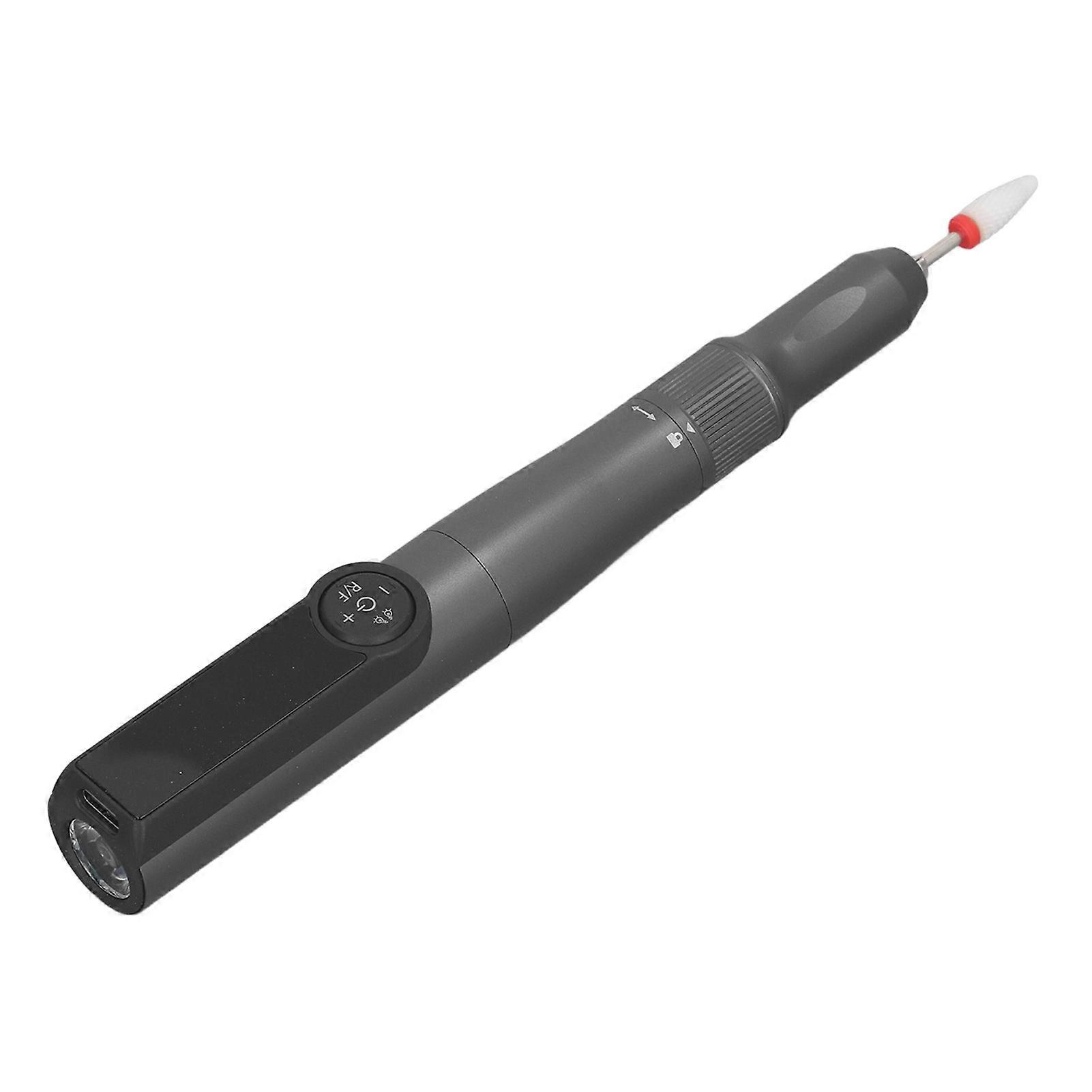 2 in 1 Nail Polisher Pen with Nail Curing Light 35000rpm Glue Removal Rechargeable Electric Nail Drill Machine Gray
