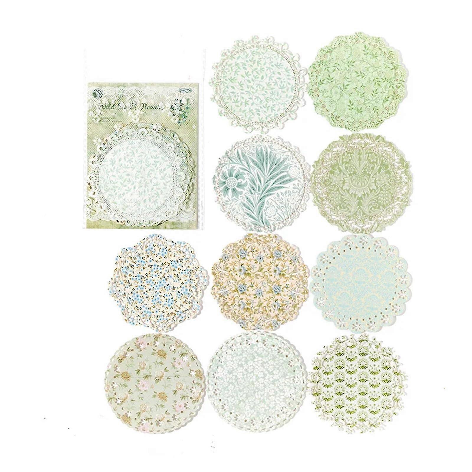 Decorative Scrapbook Paper Art Set of 10 Floral Circle Lace Patterns for DIY Crafting, Junk Journal, Planner, Scrapbooking