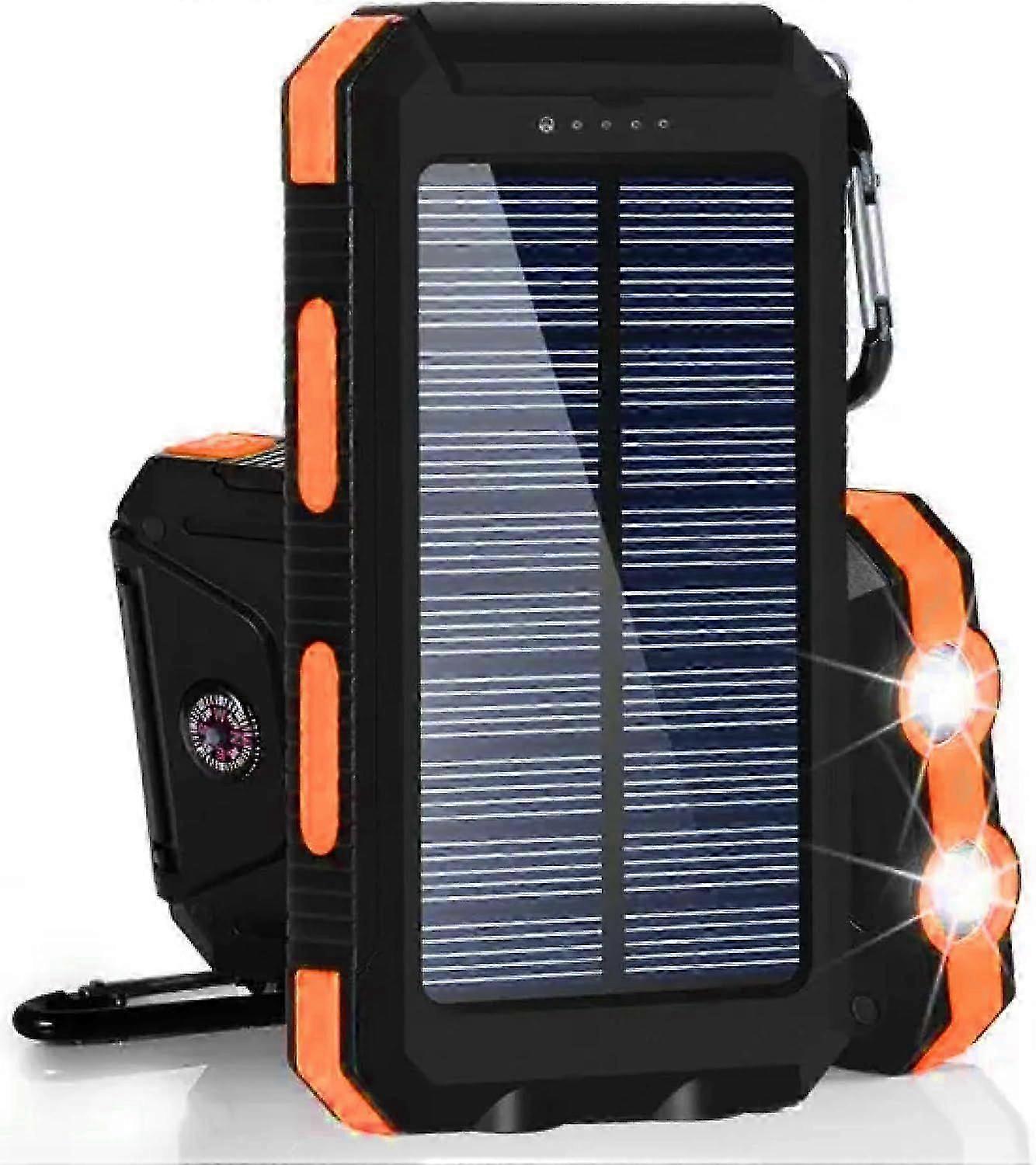 Solar Power Bank-lader, 20000mah bærbar solcellebatterilader med LED-lommelykt, kompass, utendørs solcellelader for telefon, nettbrett, camping