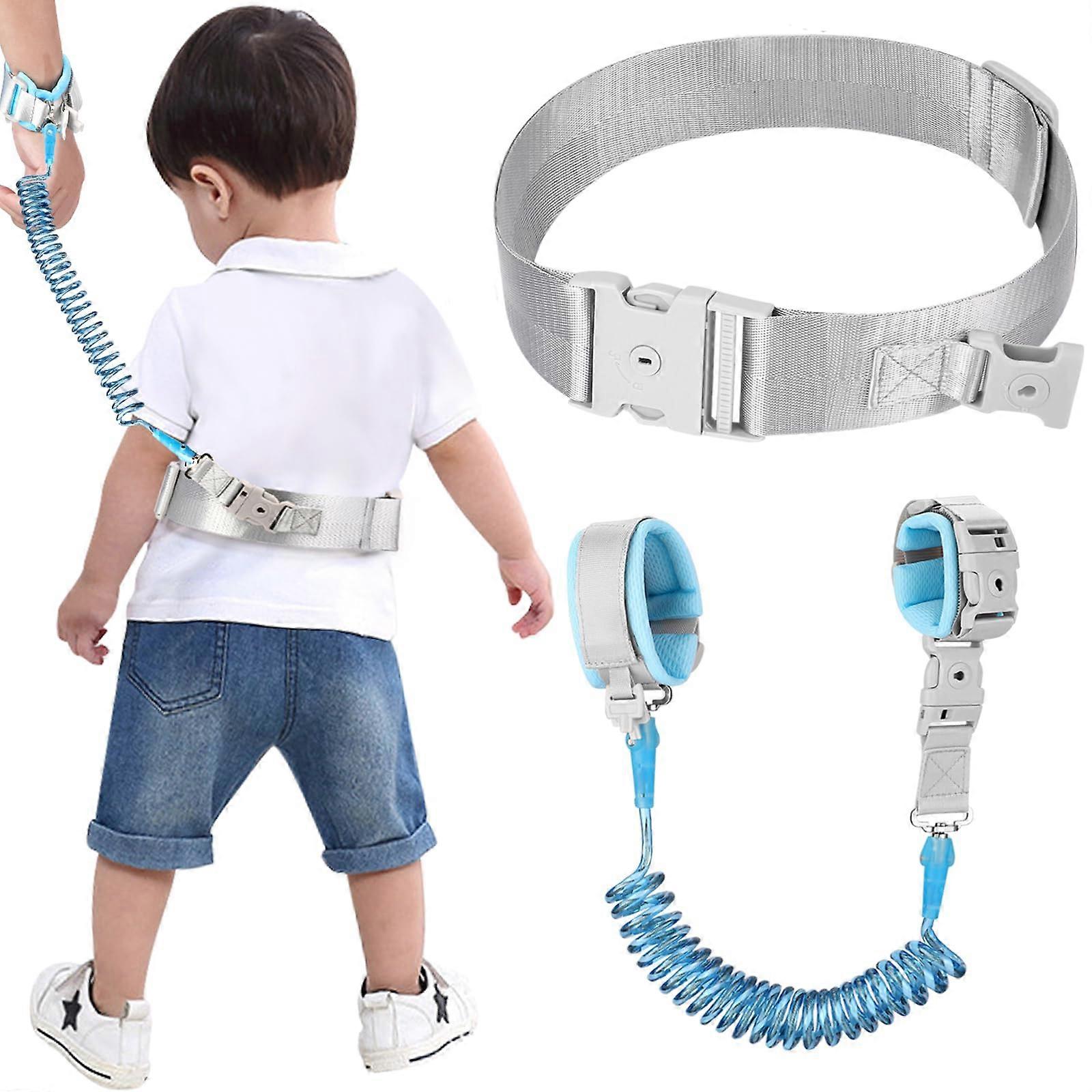 Adjustable Toddler Safety Harness with Reflective Wrist Strap & Lock, Walking Belt for Kids 1-4 Years, Blue