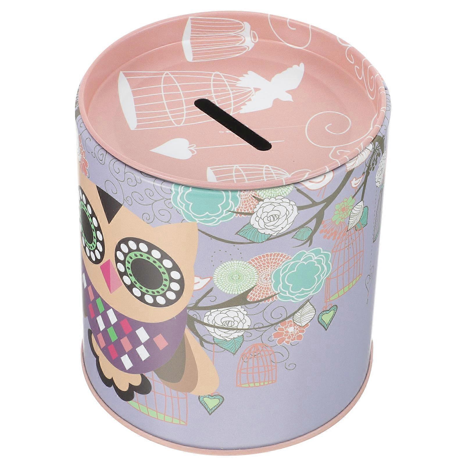 Cartoon Piggy Bank Owl Pattern Coin Container for Kids 1 Set Tinplate Coin Jar
