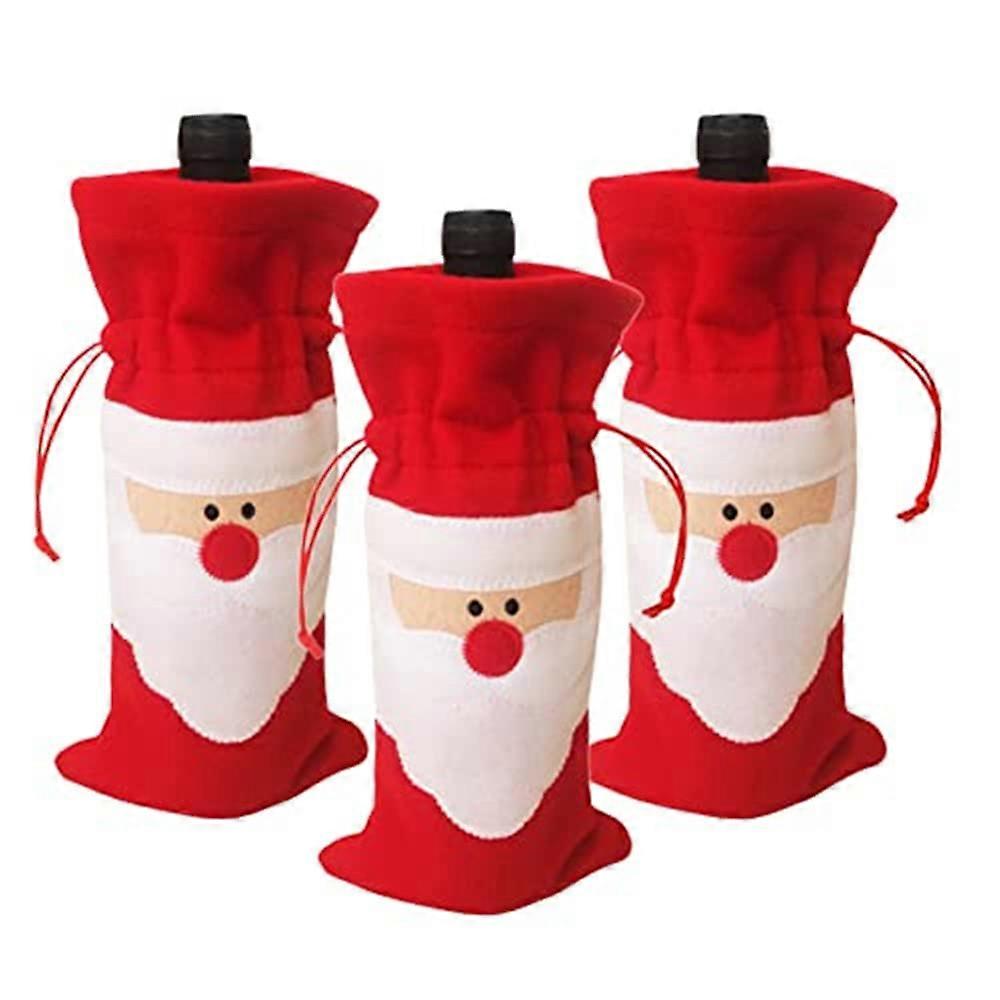 Christmas Santa Wine Bottle Bag, Reusable Dustproof Wine Bag with Drawstring for Christmas, Wedding, Party, 3 Pieces