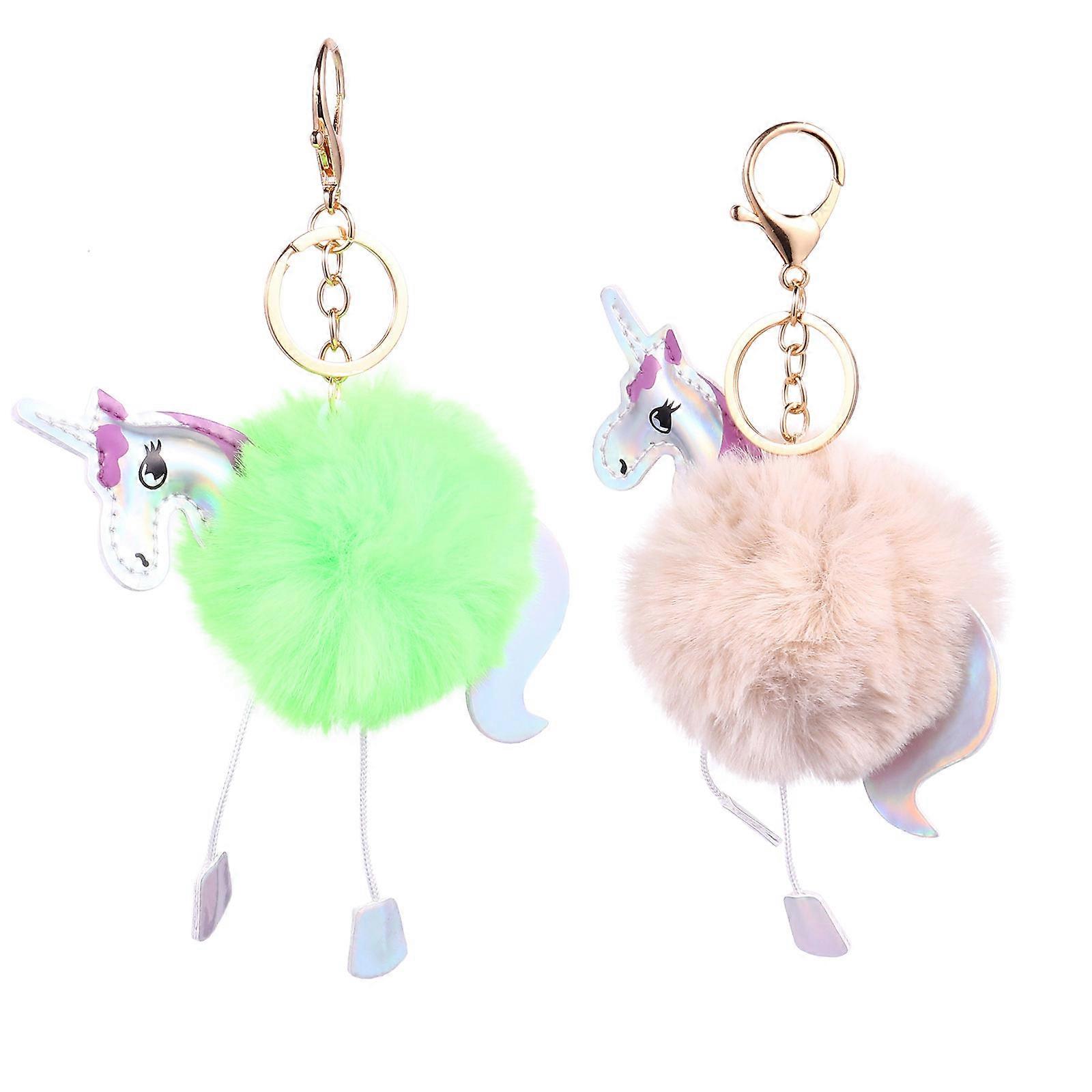 Green Plush Unicorn Key Chain with Alloy Pendant for Decoration Small and Light Easy to Carry