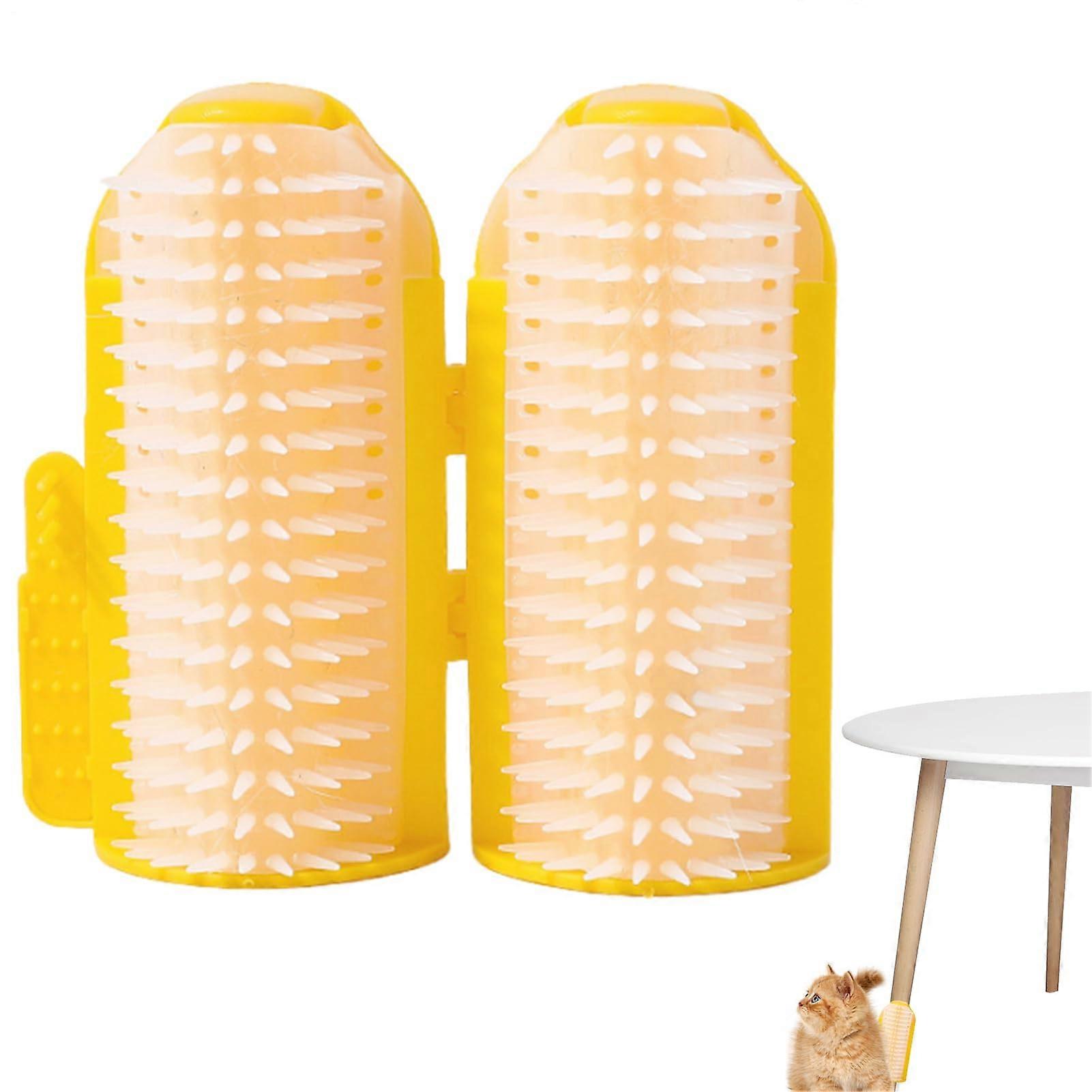 Cat Corner Brush Massage Comb With Catnip, Soft For Long And Short Haired Cats And Dogs, Wall Mounted, Yellow